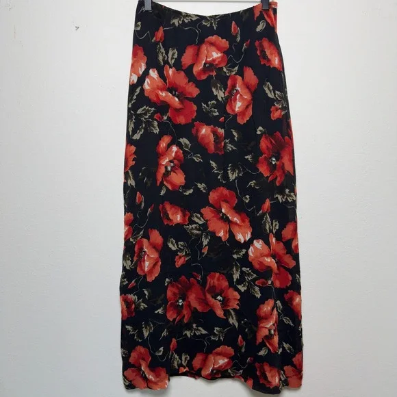 VTG 90s Fairy Grunge Women Skirt Small Black Red Floral Button Whimsigoth Maxi - Picture 4 of 7